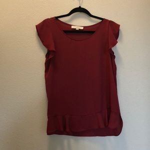 LOFT red blouse with ruffle sleeves and peplum